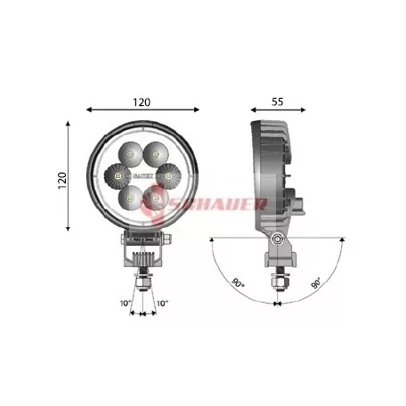 CARBONLUX MUNKALÁMPA KEREK DEUTSCH CSATLAKOZÓS LED 10-30V